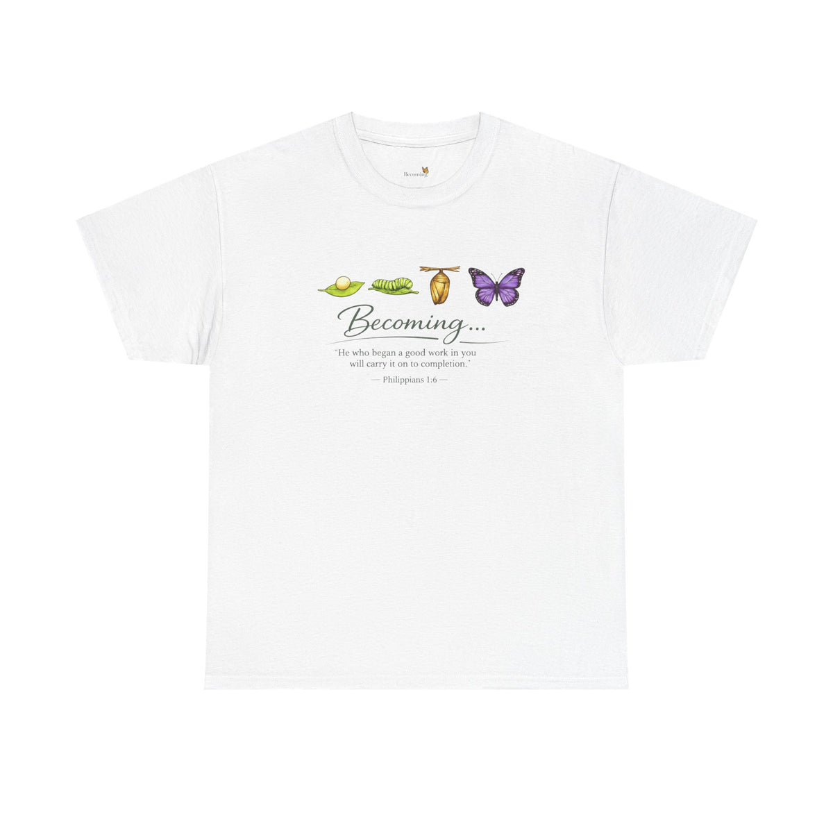 Purple Becoming Butterfly T-Shirt — Inspirational Caterpillar to Butterfly Transformation Tee