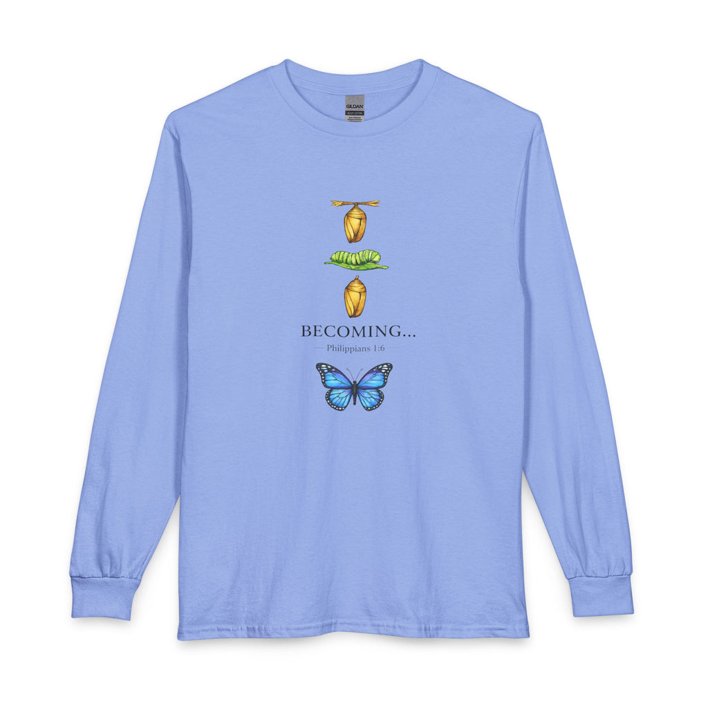 Becoming… Metamorphosis Long Sleeve Tee – Butterfly Life Cycle Shirt