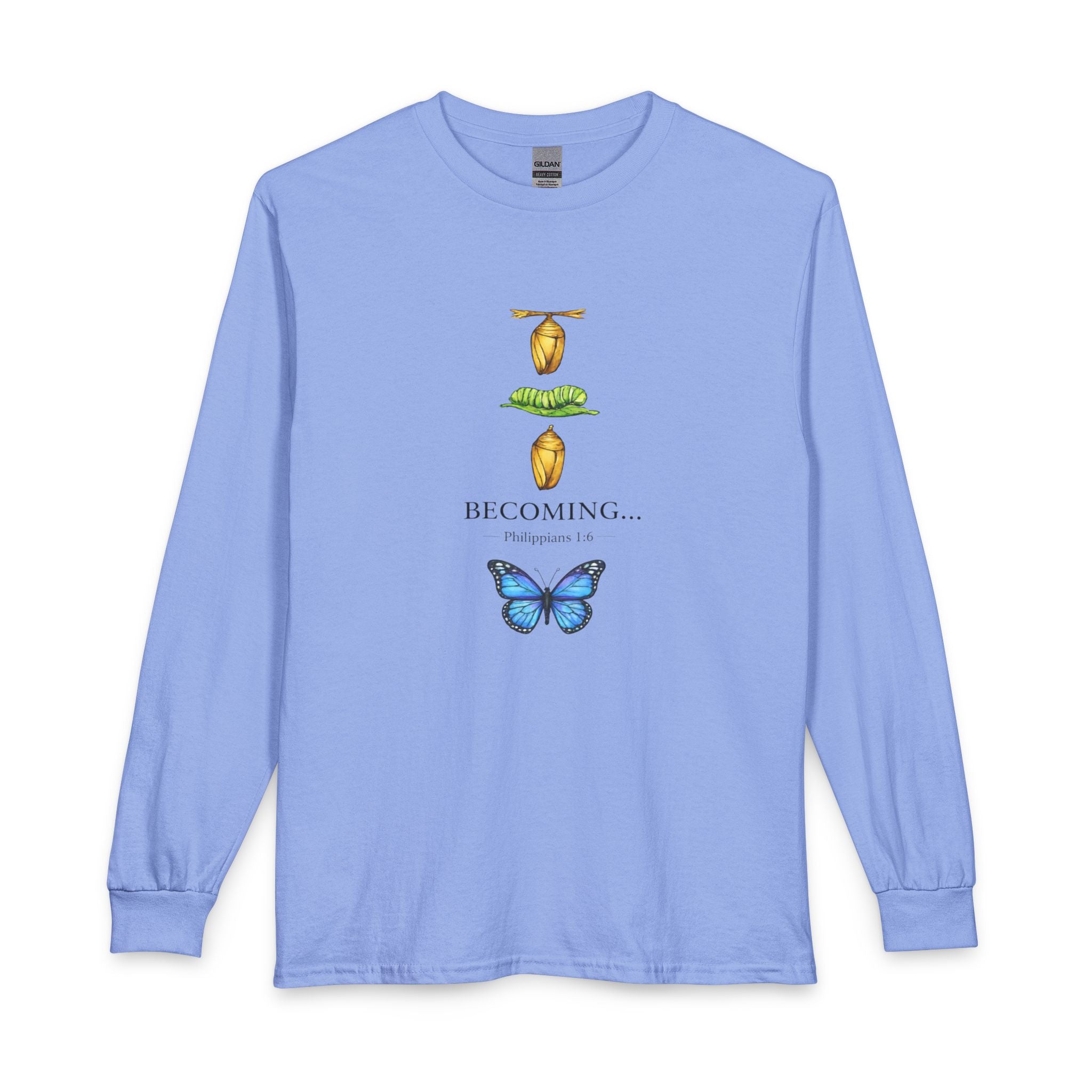 Becoming… Metamorphosis Long Sleeve Tee – Butterfly Life Cycle Shirt