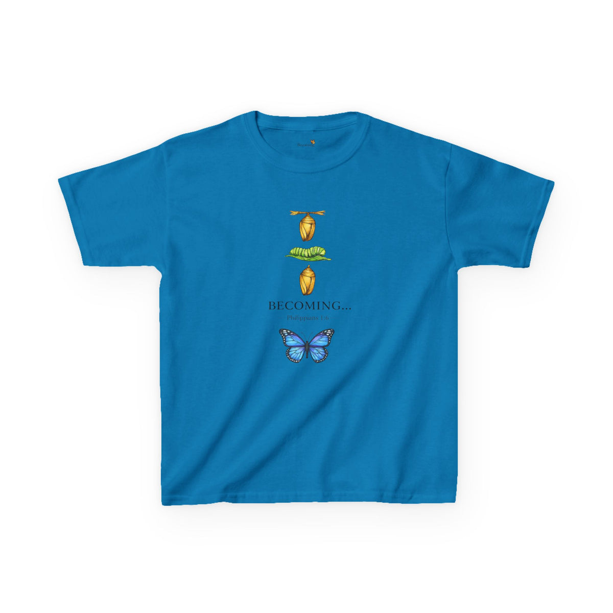 Kids Tee — "Becoming" Butterfly Life Cycle Graphic Shirt