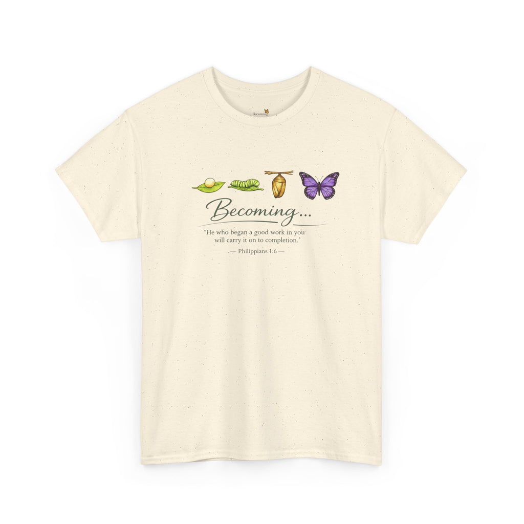 Purple Becoming Butterfly T-Shirt — Inspirational Caterpillar to Butterfly Transformation Tee