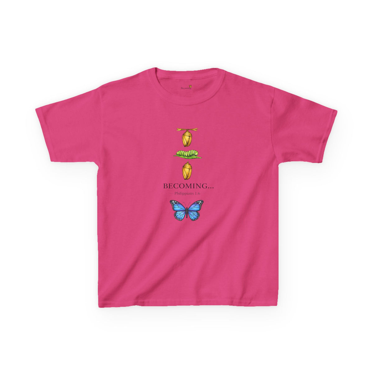 Kids Tee — "Becoming" Butterfly Life Cycle Graphic Shirt