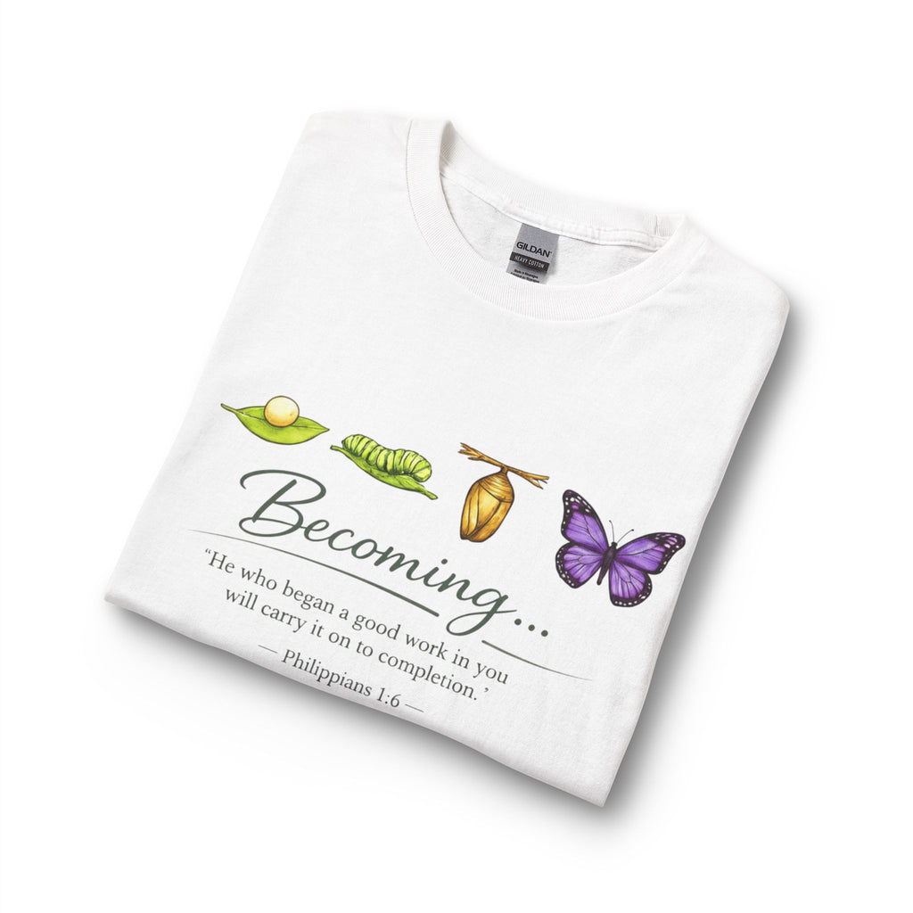 Becoming Butterfly Long Sleeve Tee — Christian Inspirational Growth Shirt (Philippians 1:6)