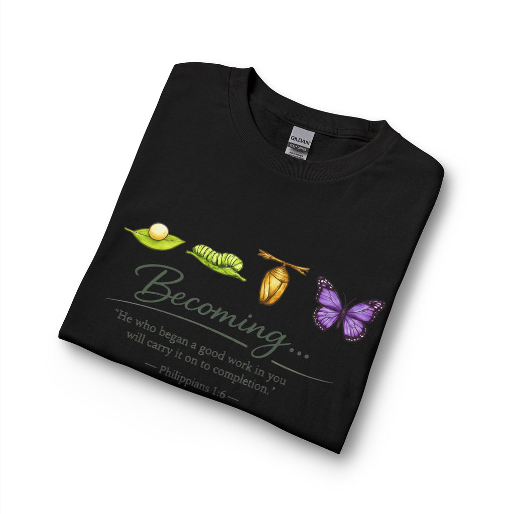 Becoming Butterfly Long Sleeve Tee — Christian Inspirational Growth Shirt (Philippians 1:6)