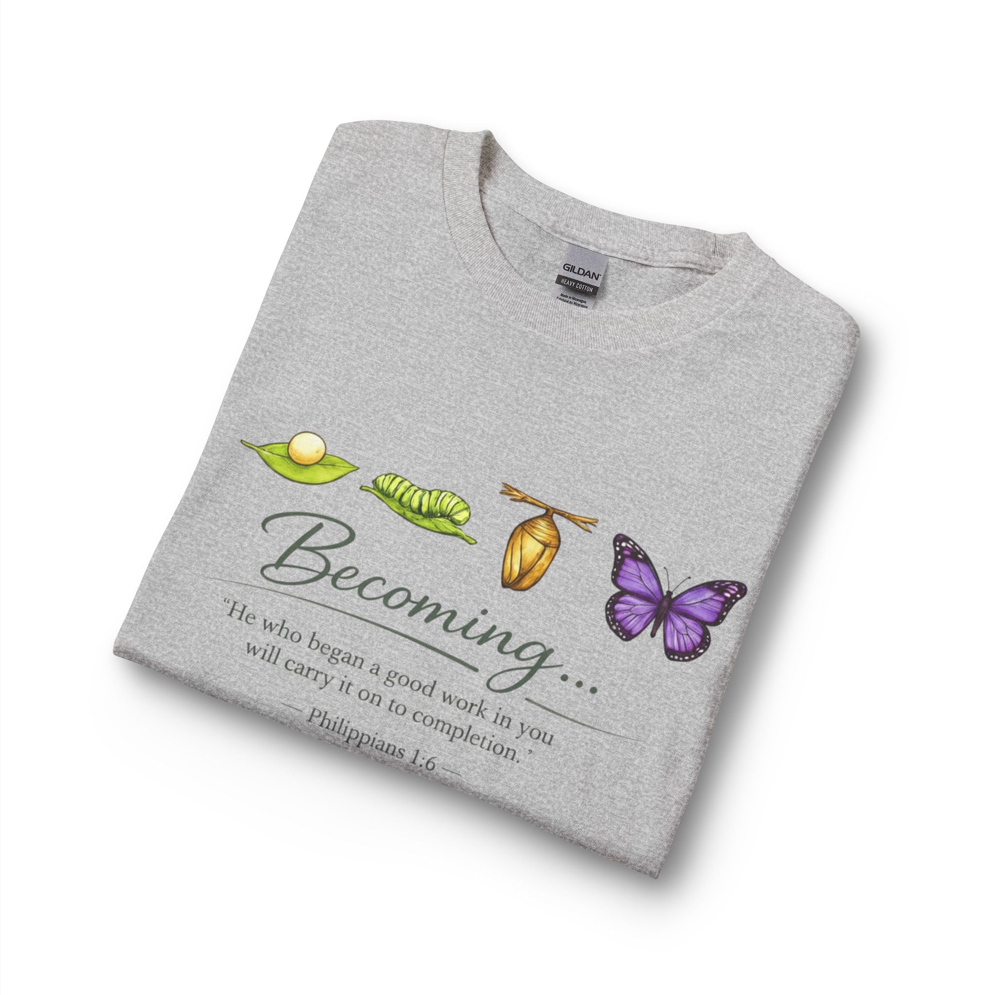 Becoming Butterfly Long Sleeve Tee — Christian Inspirational Growth Shirt (Philippians 1:6)