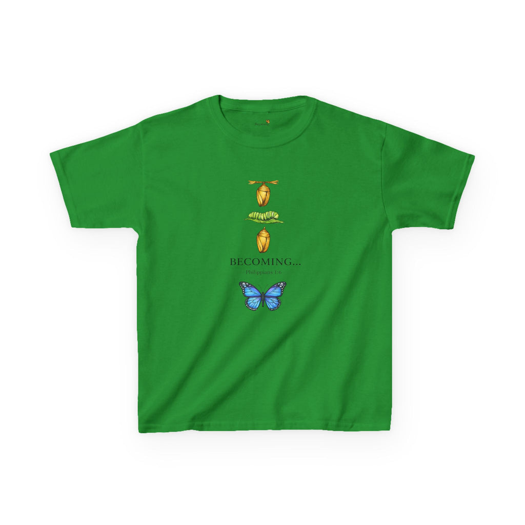 Kids Tee — "Becoming" Butterfly Life Cycle Graphic Shirt