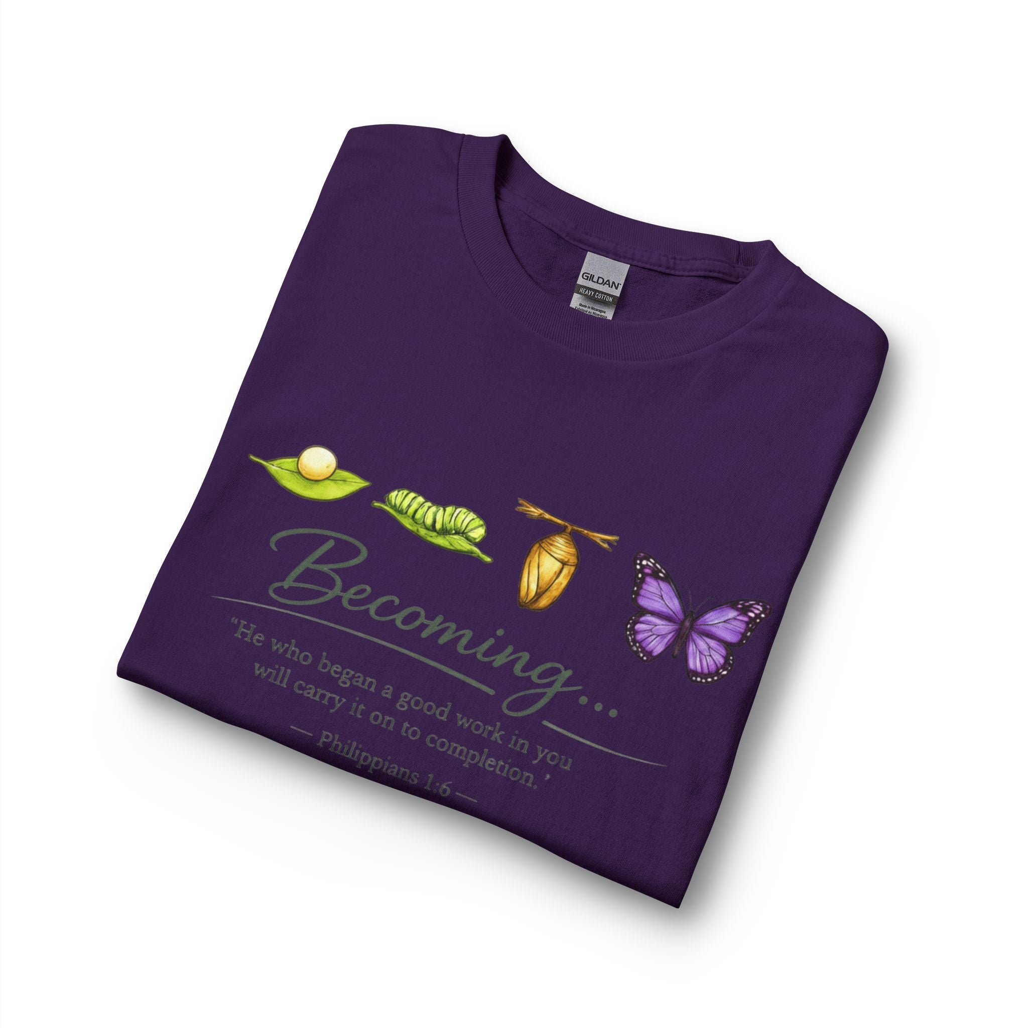 Becoming Butterfly Long Sleeve Tee — Christian Inspirational Growth Shirt (Philippians 1:6)
