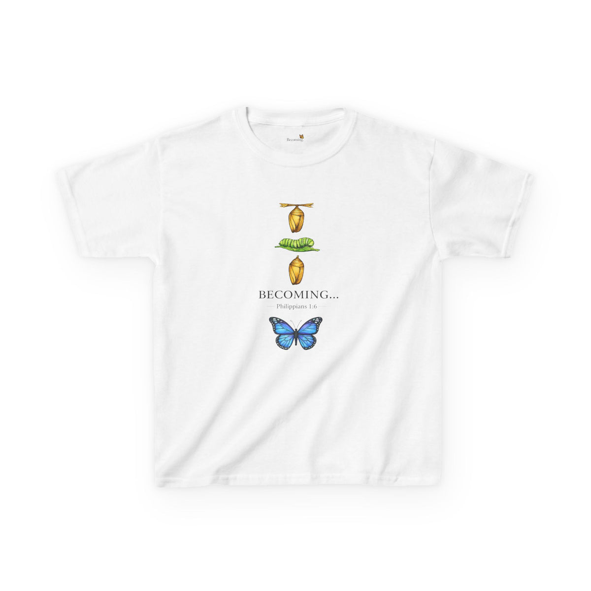 Kids Tee — "Becoming" Butterfly Life Cycle Graphic Shirt