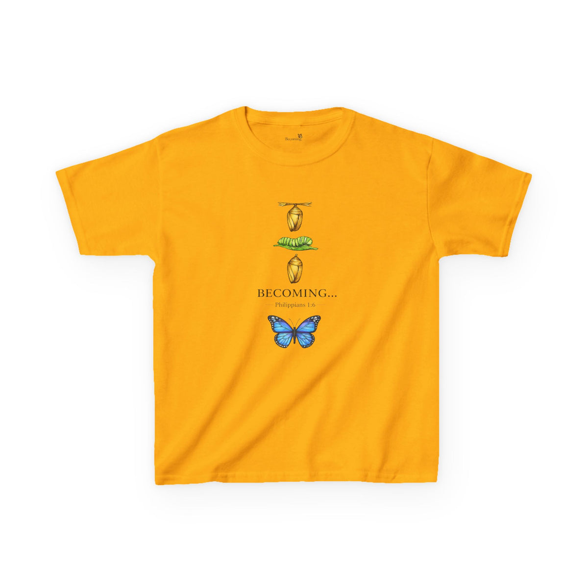 Kids Tee — "Becoming" Butterfly Life Cycle Graphic Shirt