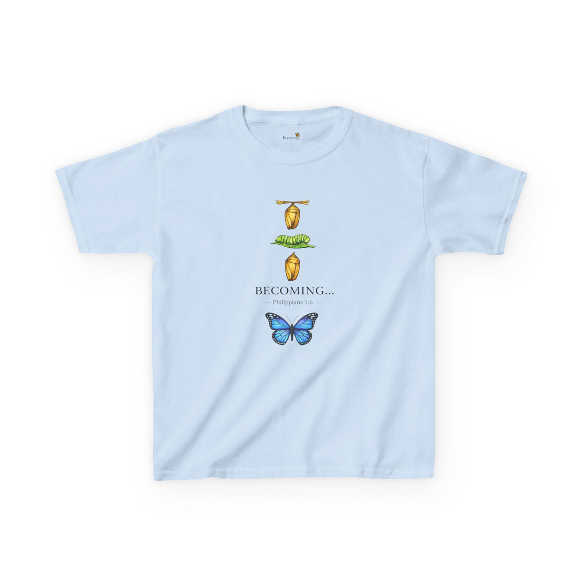Kids Tee — "Becoming" Butterfly Life Cycle Graphic Shirt