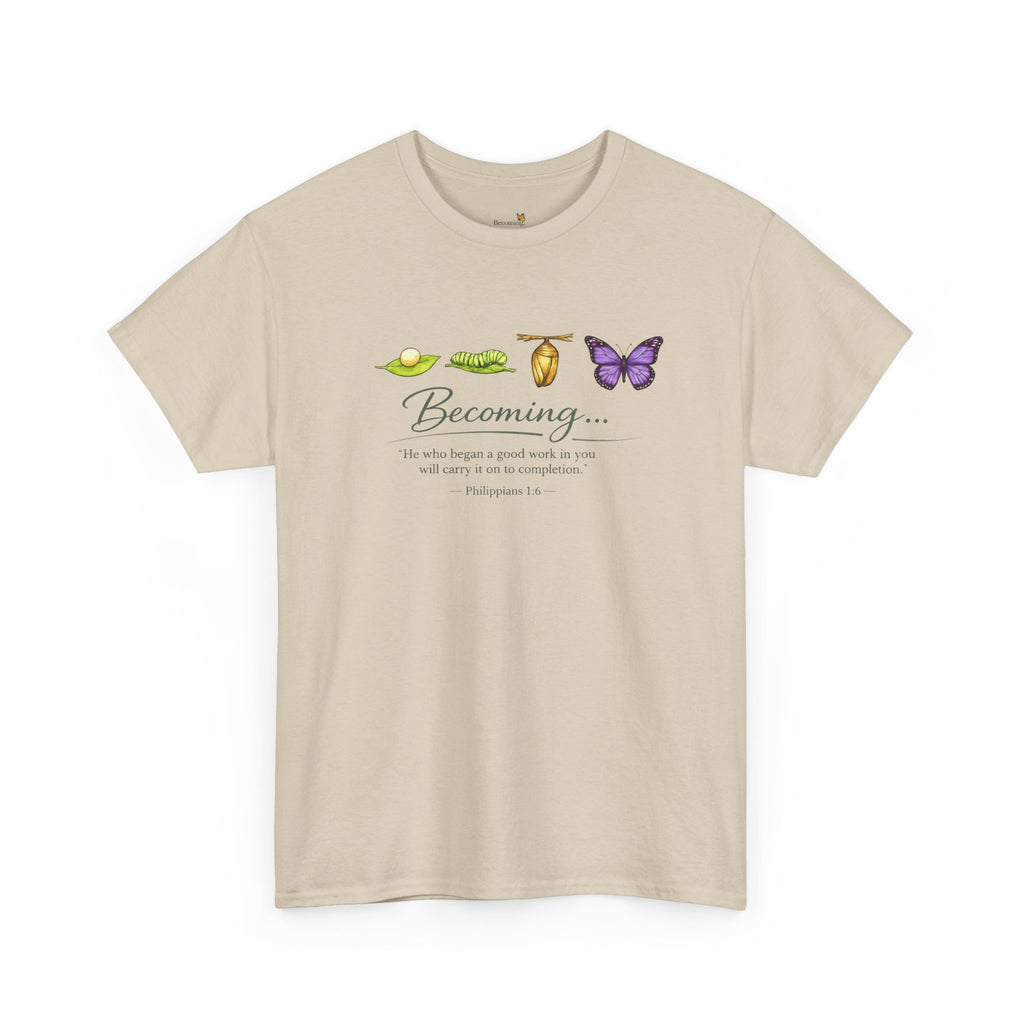 Purple Becoming Butterfly T-Shirt — Inspirational Caterpillar to Butterfly Transformation Tee