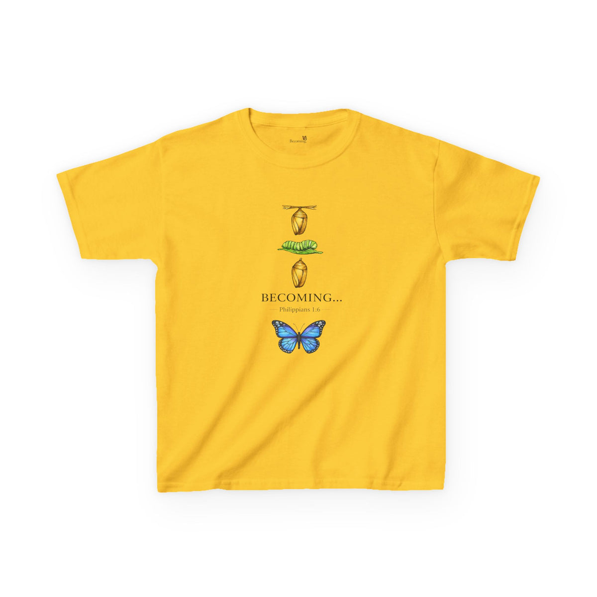 Kids Tee — "Becoming" Butterfly Life Cycle Graphic Shirt