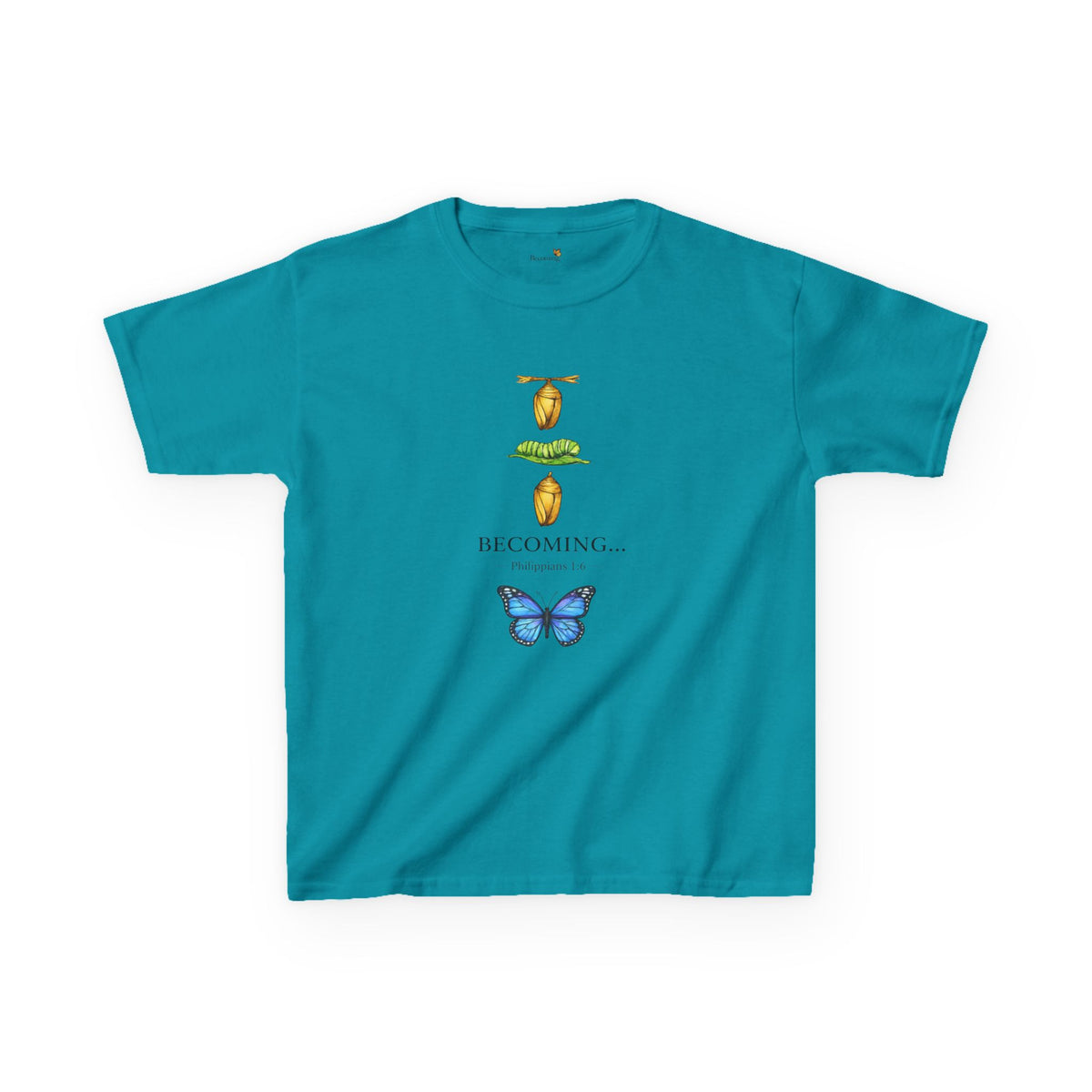 Kids Tee — "Becoming" Butterfly Life Cycle Graphic Shirt