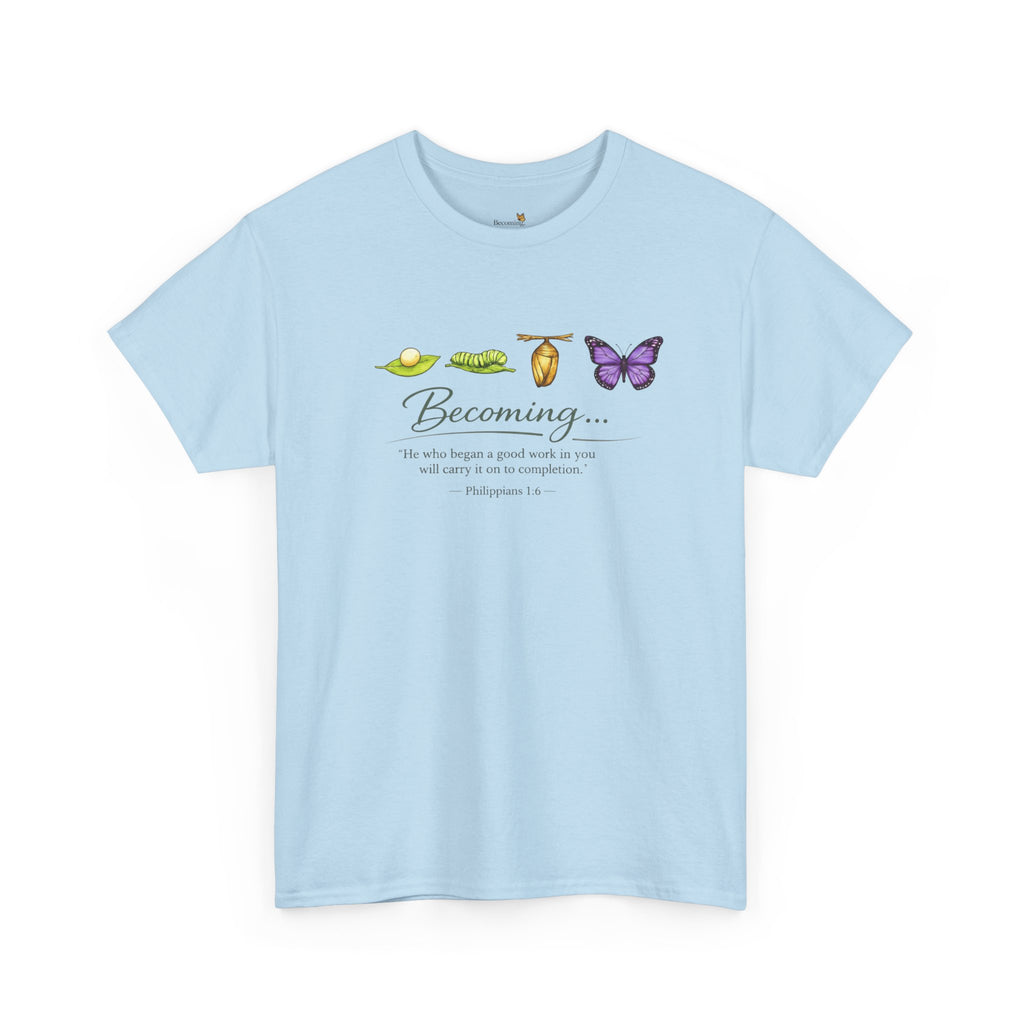 Purple Becoming Butterfly T-Shirt — Inspirational Caterpillar to Butterfly Transformation Tee