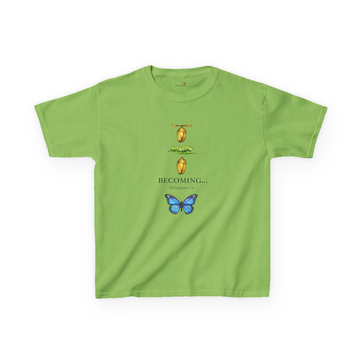 Kids Tee — "Becoming" Butterfly Life Cycle Graphic Shirt