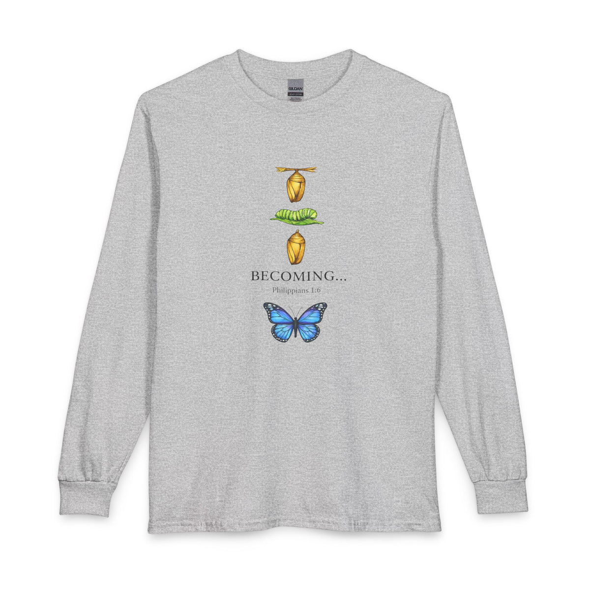 Becoming… Metamorphosis Long Sleeve Tee – Butterfly Life Cycle Shirt
