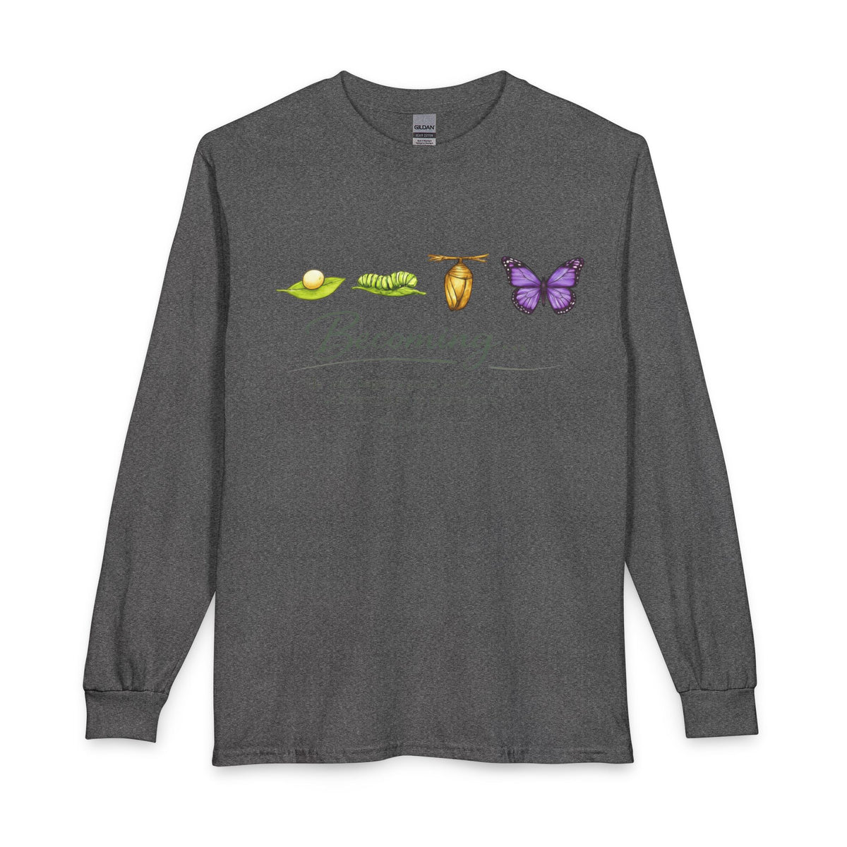 Becoming Butterfly Long Sleeve Tee — Christian Inspirational Growth Shirt (Philippians 1:6)