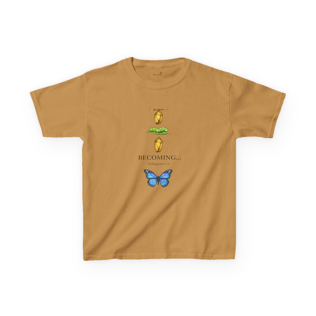 Kids Tee — "Becoming" Butterfly Life Cycle Graphic Shirt