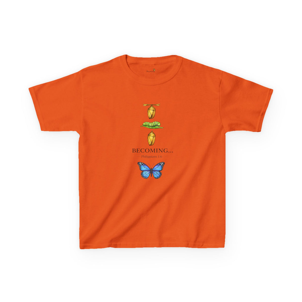 Kids Tee — "Becoming" Butterfly Life Cycle Graphic Shirt