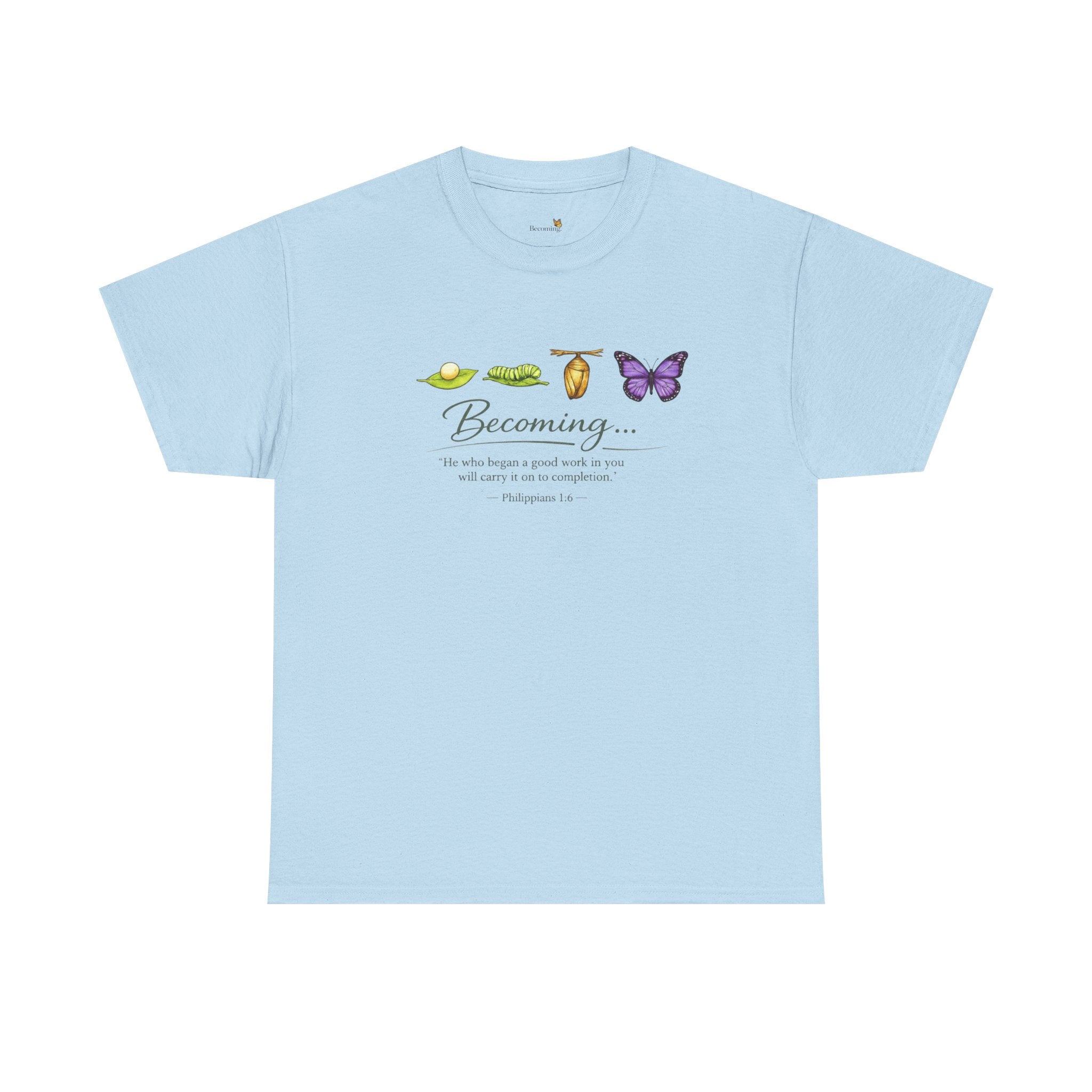 Purple Becoming Butterfly T-Shirt — Inspirational Caterpillar to Butterfly Transformation Tee