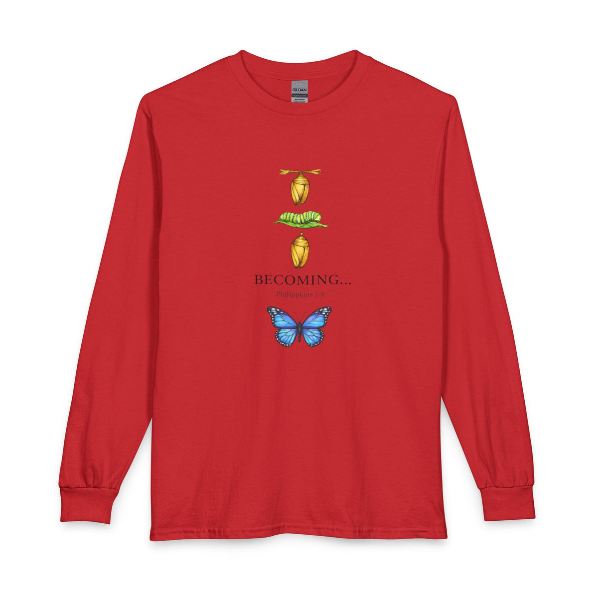 Becoming… Metamorphosis Long Sleeve Tee – Butterfly Life Cycle Shirt