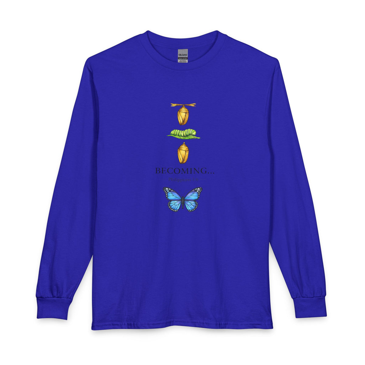 Becoming… Metamorphosis Long Sleeve Tee – Butterfly Life Cycle Shirt