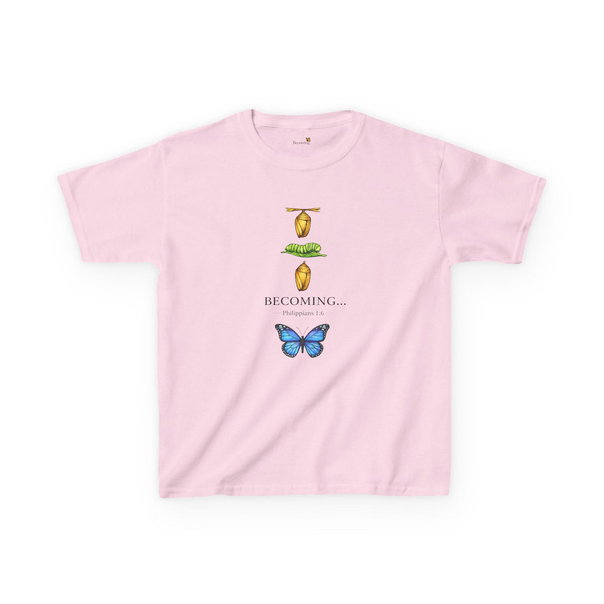 Kids Tee — "Becoming" Butterfly Life Cycle Graphic Shirt